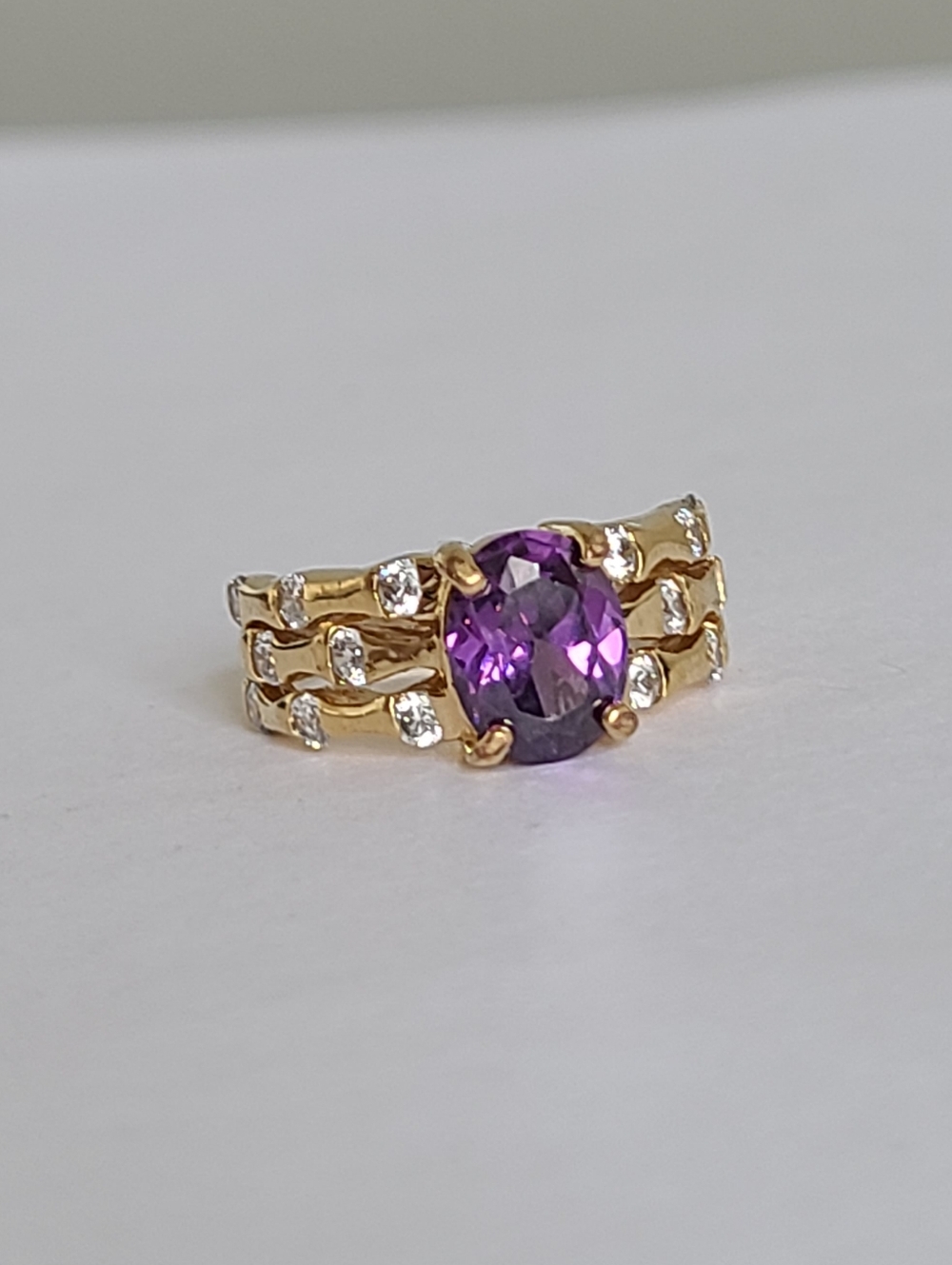 Vintage Luxury Gold Plated Boho Purple Amethyst CZ Crystal Rhinestone Ring